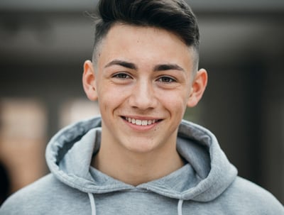 A young teenager boy smiling.